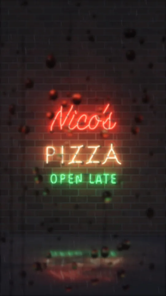 Neon Sign Through a Rainy Window