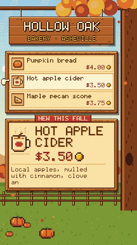 Pixel Art Cafe Menu Board