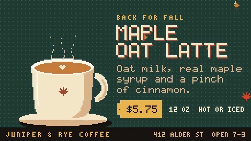 Pixel Art Cafe Menu Board